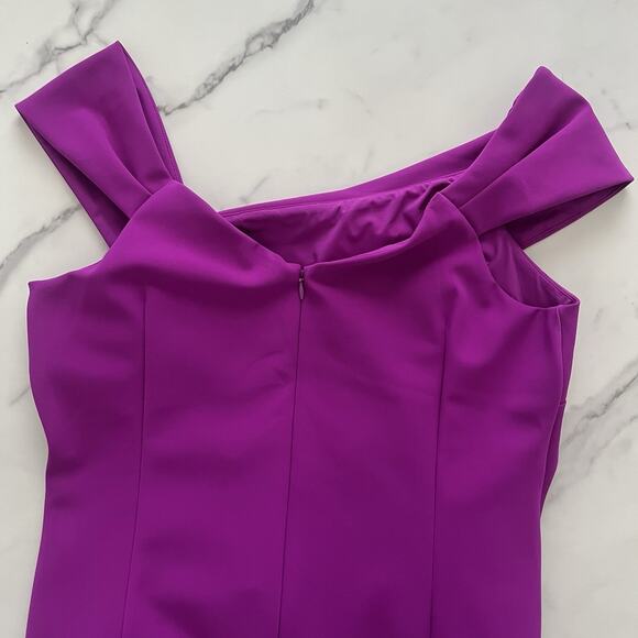 Rickie Freeman Teri Jon Maxi dress Magenta Sz 14 Chic Asymmetrical Shoulder Gown - Picture 7 of 11